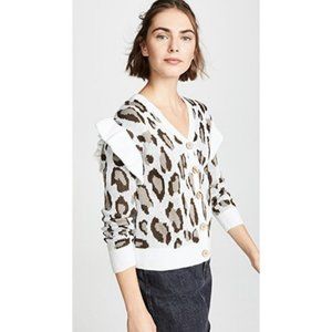 Brown and White Leopard Print Chaser Jacquard Ruffle Cardigan